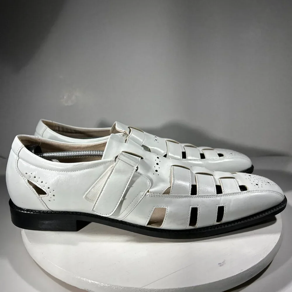 Stacy Adams Fisherman Mens Size 14 M Dress Sandals Shoes White Leather Weave SA - Picture 5 of 12